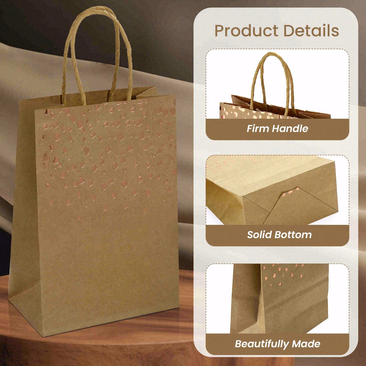 20/40 Pcs Brown Hot-Stamped Gift Bags, Thickened Material, Reusable Tote Bags, Perfect for Birthday Parties, Mother’s Day, Valentine’s Day, Weddings and Baby Feasts