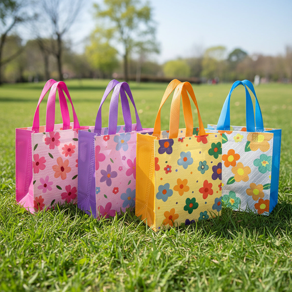 20/40pcs Floral Gift Bags, Small Flower Tote Bags for Birthday Party Favors, Cute Spring Wedding Gift Totes