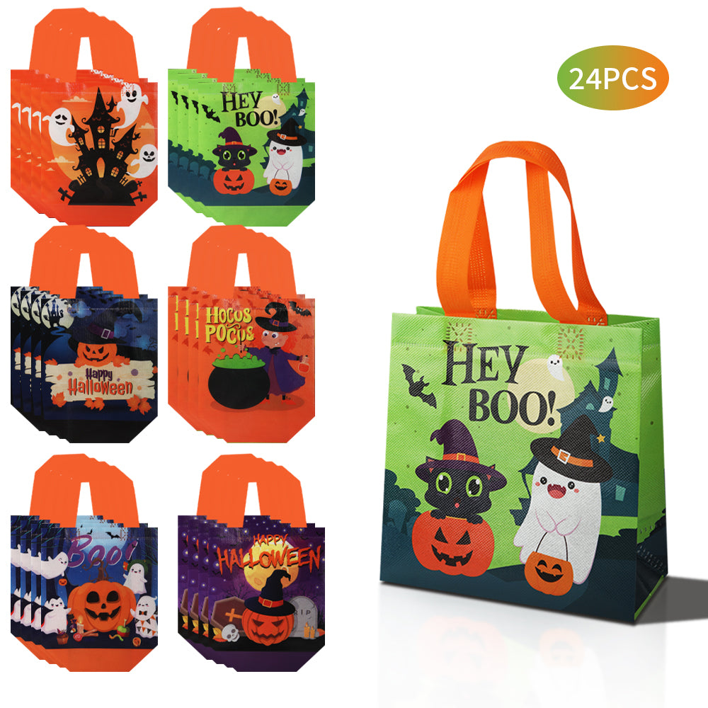 24/48pcs Halloween Goodie Bags, Trick or Treat Bags for Kids, Halloween Party Favors, Candy Bags, Non-Woven Reusable Gift Bags for Halloween Party Supplies