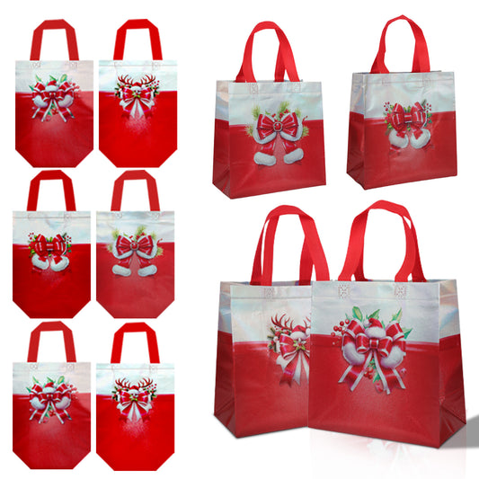 16/32pcs Christmas Gift Bags with Handles, Reusable Non Woven Holiday Party Favor Bags, Red Santa Bow Design for Presents, Candy, Treats