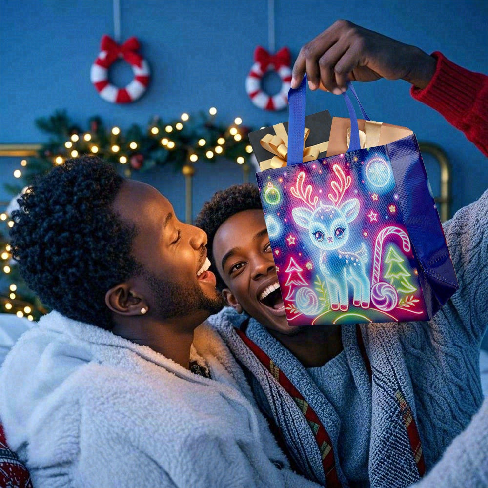 16/32pcs Christmas Gift Bags, Neon Glow Reusable Holiday Tote Bags with Handles for Kids Party Candy Treats