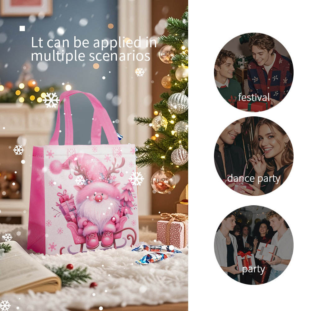 20/40pcs Pink Christmas Gnome Gift Bags, Cute Pinkmas Party Favor Bags for Girls Kids School Classroom, Non Woven Xmas Treat Bags
