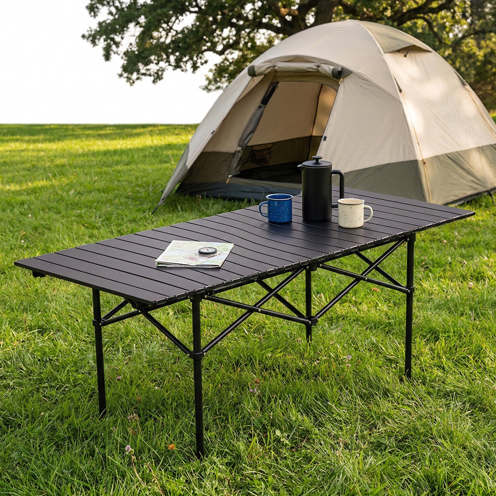 1 Piece Portable Folding Camping Table, Lightweight Aluminum Picnic Table for Outdoors, Backyard, Beach, Tailgate, BBQ