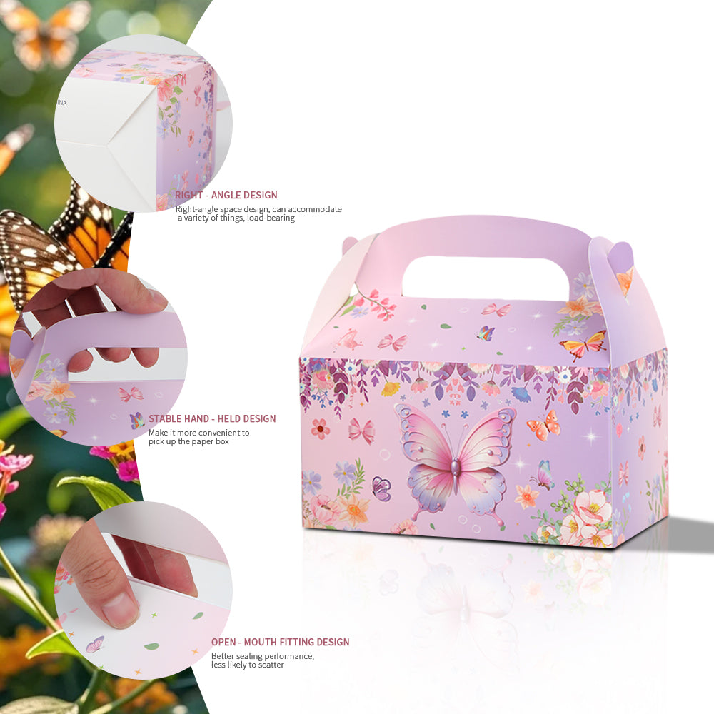 16/32pcs Butterfly Favor Boxes, Pastel Floral Party Gift Boxes for Wedding, Birthday, Baby Shower, Easter Candy Boxes with Handle