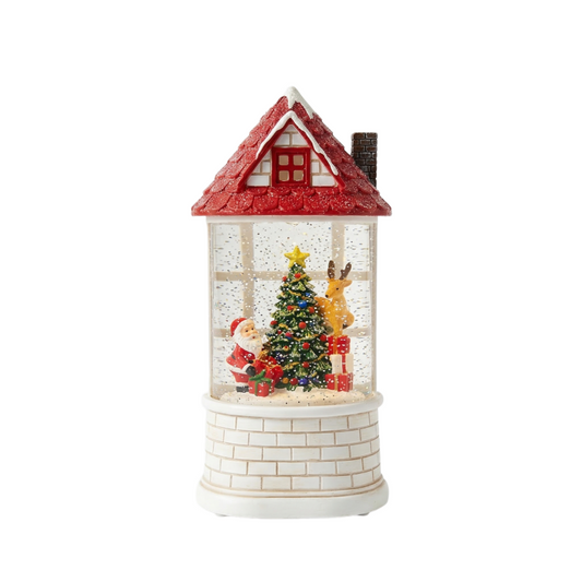 1 Piece Lighted Christmas House Decoration, LED Tabletop Christmas Village with Santa and Reindeer, Battery Operated Indoor Holiday Decor for Home Office Table Centerpiece