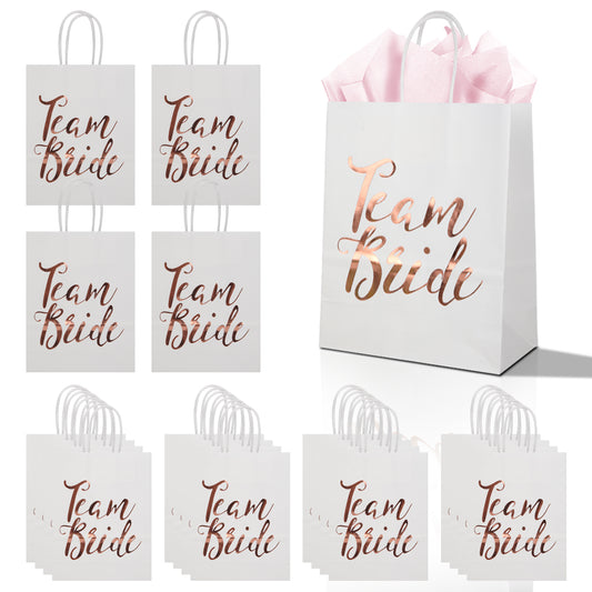 24/48pcs Team Bride Gift Bags, Wedding Favor Bags, Rose Gold Foil Paper Bags for Bridesmaid Party, Bridal Shower, Hen Party