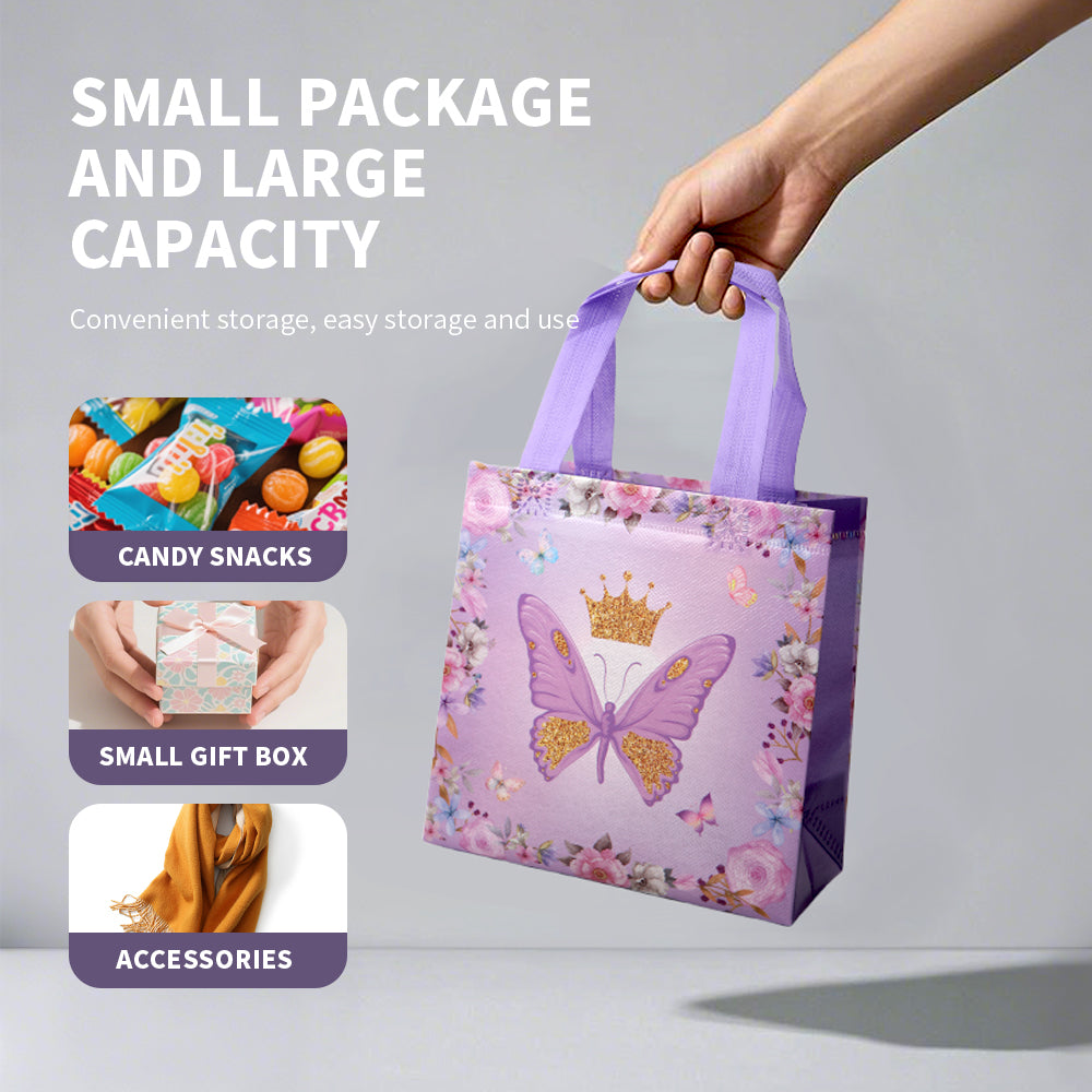 24/48pcs Butterfly Party Favor Bags, Princess Goodie Bags for Kids Birthday Party, Pink Purple Butterfly Crown Gift Bags for Girls