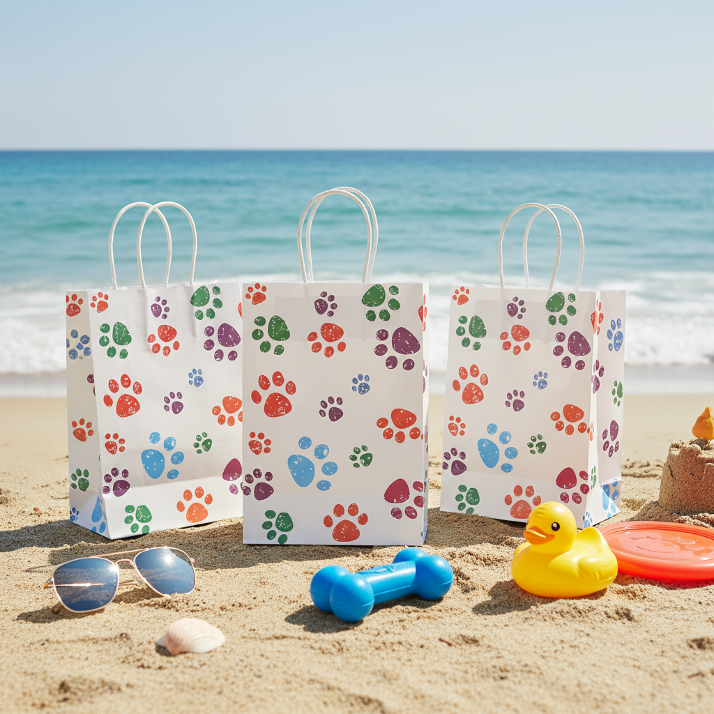 16/48pcs Paw Print Gift Bags for Dog & Cat Lovers, Pet Birthday Party Favor Bags, Animal Paw Print Paper Bags for Presents