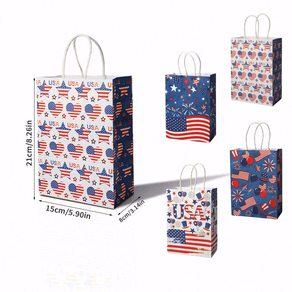 24/48pcs American Flag Gift Bags, Patriotic Party Favor Bags for 4th of July, Independence Day, Veterans Day, Memorial Day, Red White Blue Paper Treat Bags with Handles