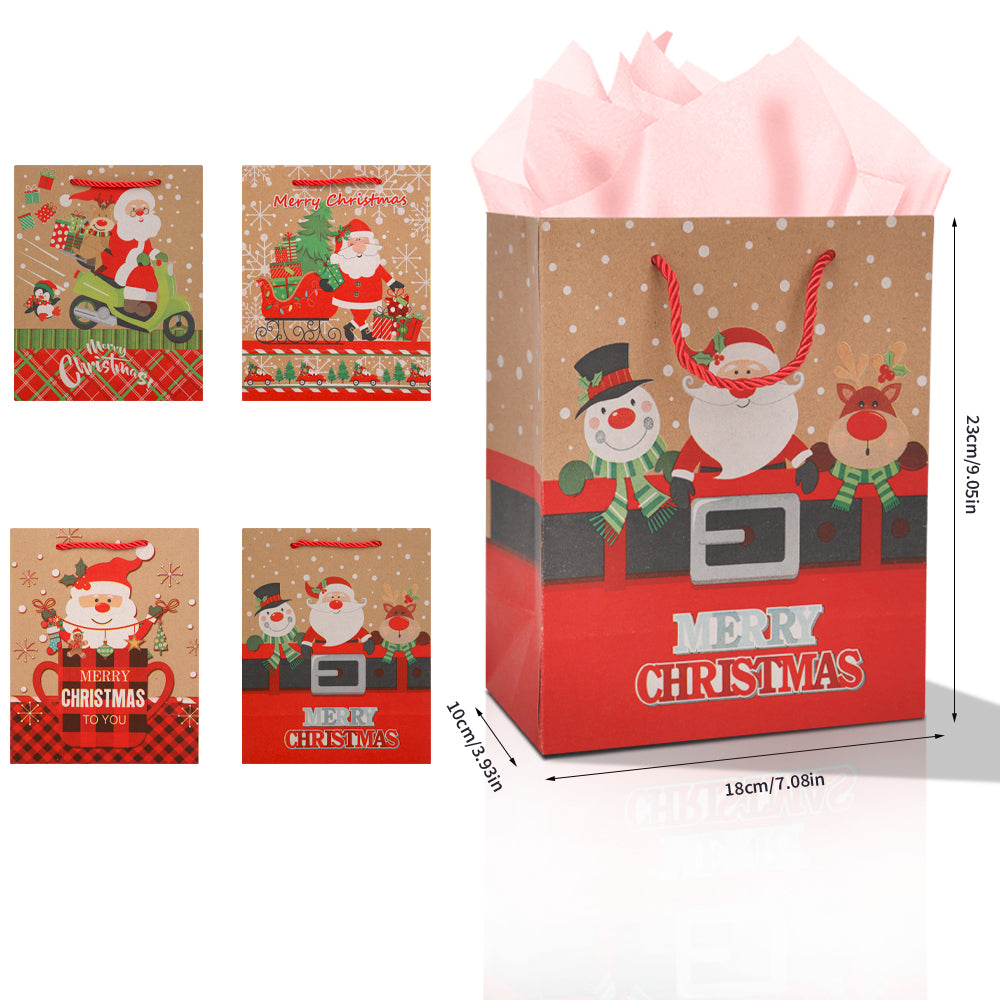10/20pcs Christmas Gift Bags with Handles, Kraft Paper Holiday Party Supplies, Red Green Plaid Xmas Favor Bags for Presents