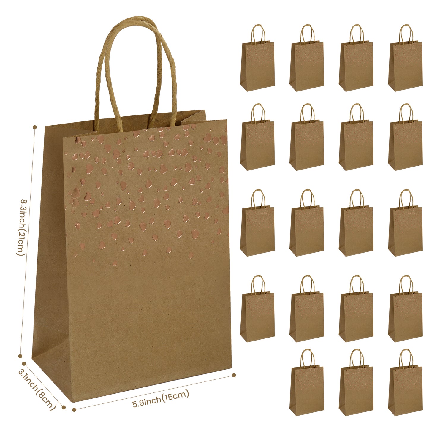 20/40 Pcs Brown Hot-Stamped Gift Bags, Thickened Material, Reusable Tote Bags, Perfect for Birthday Parties, Mother’s Day, Valentine’s Day, Weddings and Baby Feasts