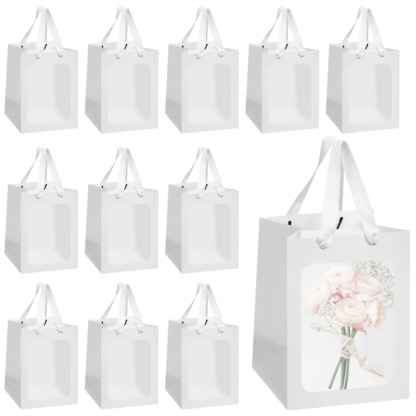 8/12/16/24pcs White Paper Gift Bags with Clear Window,Party gift bags with handles, suitable for weddings, birthdays, bridal showers and baby showers.
