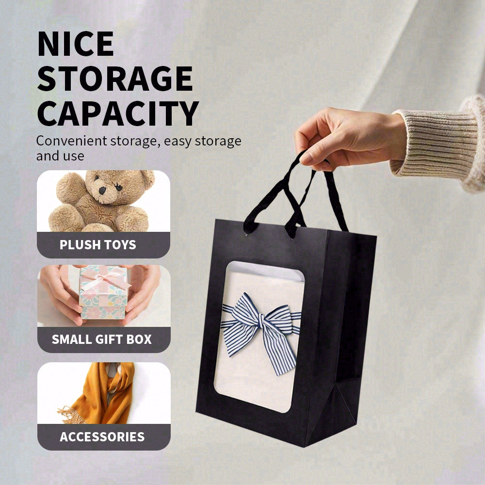 6/12pcs Black Clear Window Gift Bags, Small Paper Party Favor Bags for Halloween, Cookies, Candy