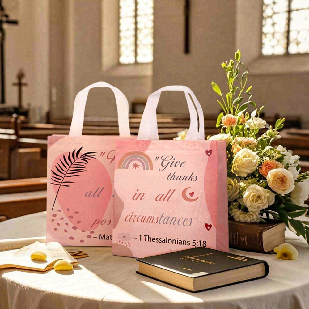 20/40pcs Christian Gift Bags with Bible Verses, Pink Watercolor Religious Gift Bags for Baptism, Communion, Easter, Mother's Day, Church Favors