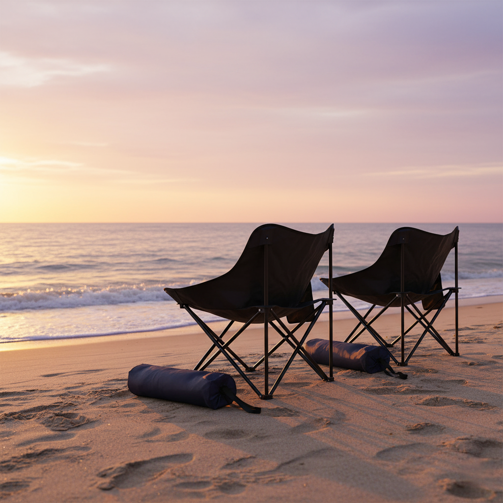 2 Piece Portable Camping Chairs, Lightweight Folding Camp Chairs with Carry Bag for Outdoor, Beach, Picnic, Tailgate(Black)