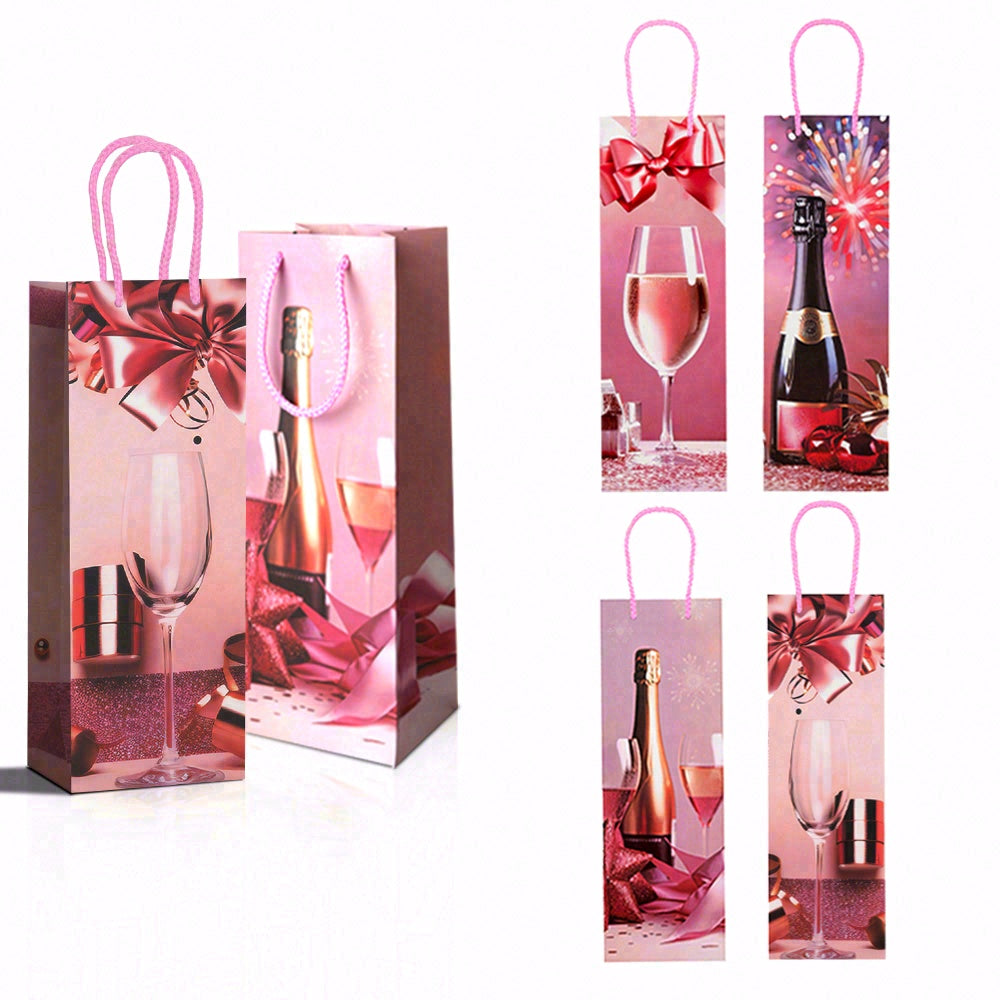 20pcs Pink Glitter Champagne Gift Bag with Handle for Birthday, Wedding, Christmas Wine Bottle Carrier