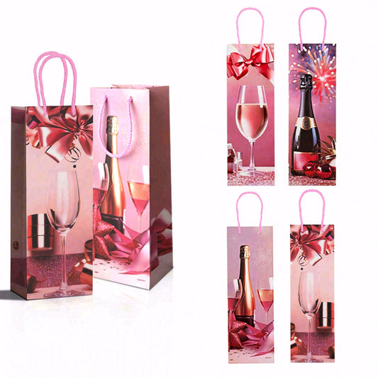 20pcs Pink Glitter Champagne Gift Bag with Handle for Birthday, Wedding, Christmas Wine Bottle Carrier