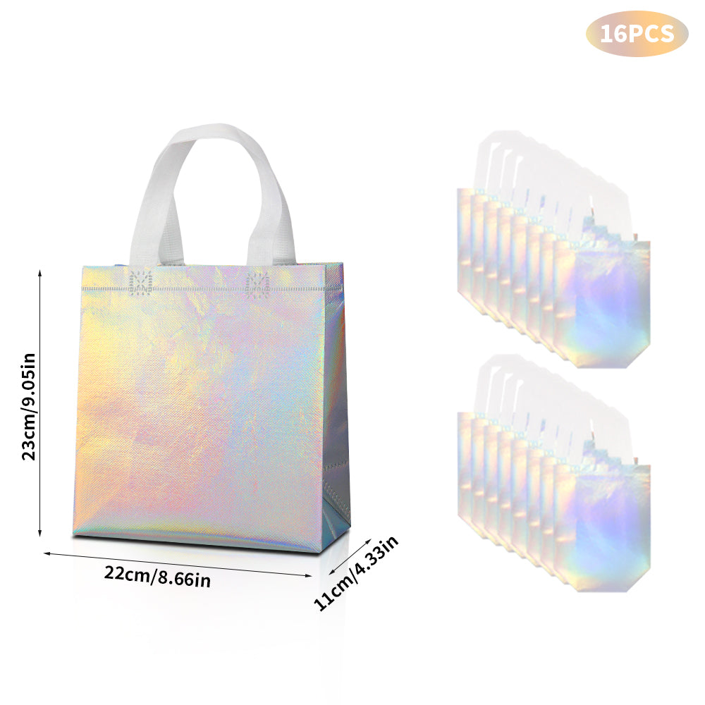 16/32pcs Holographic Gift Bags for Birthday Party, Iridescent Laser Tote Bags, Wedding Favor Bags, Reusable Silver Party Goodie Bags