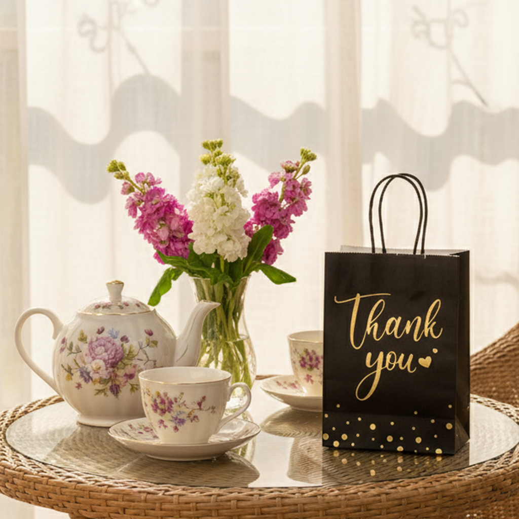 24/48pcs Black and Gold Thank You Gift Bags, Luxury Paper Gift Bags with Handles for Birthday, Wedding, Christmas Party