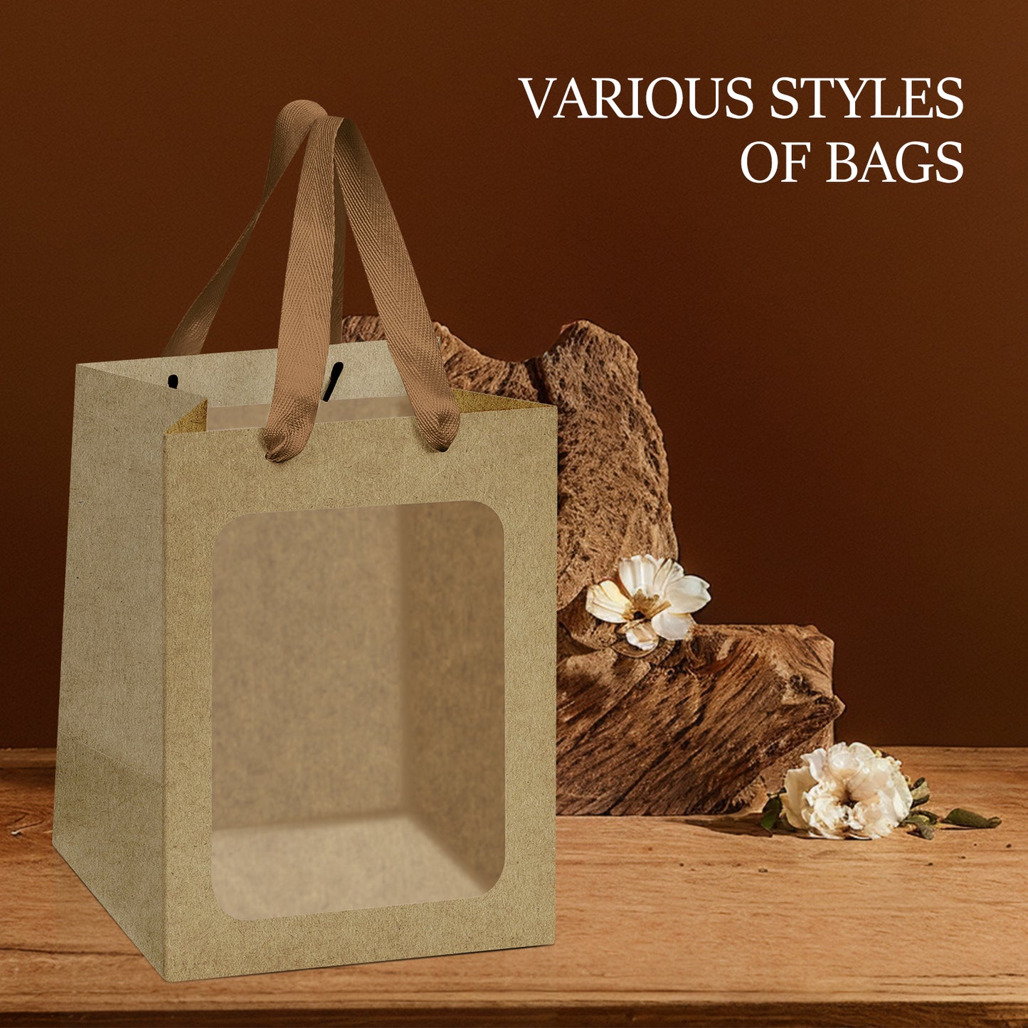 8/12/16/24pcs Brown Kraft Paper Gift Bags with Clear Window and Handles, Perfect for Cookies, Bakery, Party Favors, Christmas and Thanksgiving