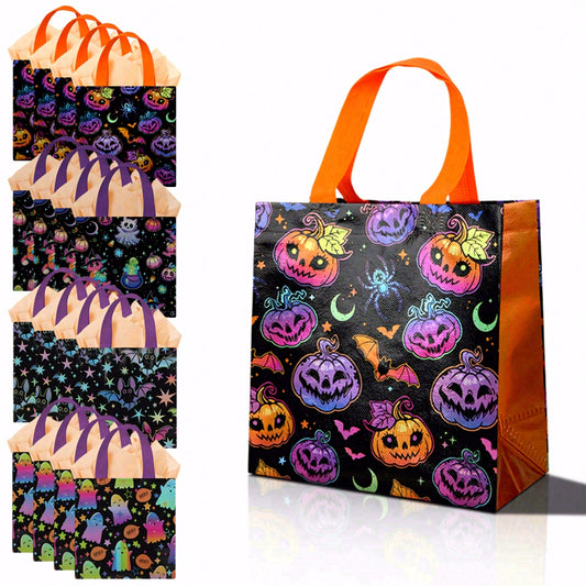 16/32pcs Halloween Party Favor Bags, Reusable Trick or Treat Tote Bags for Kids, Assorted Pumpkin Ghost Bat Designs