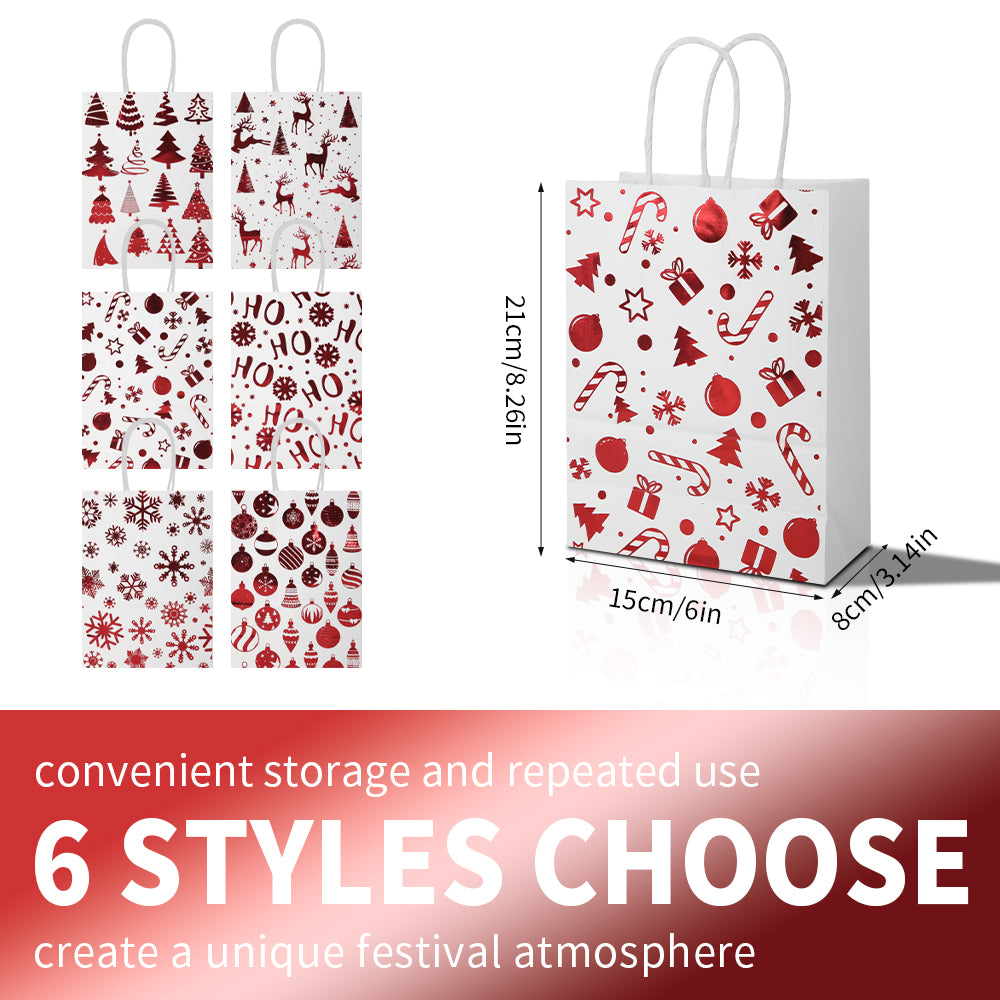 18/36pcs Assorted Christmas Gift Bags, Red and White Holiday Paper Bags for Kids Party Favor, Candy Cane Snowflake Reindeer Design