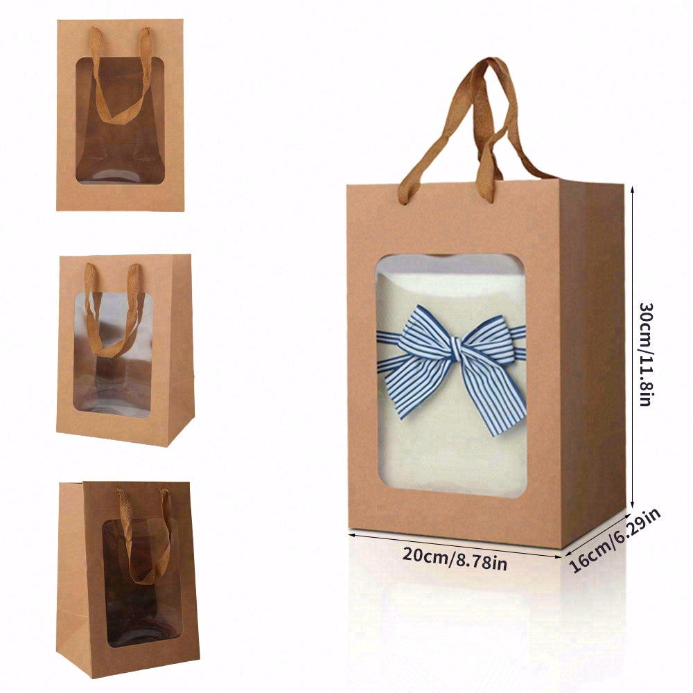 6/12pcs Kraft Gift Bags with Clear Window, Brown Paper Party Favor Bags for Bakery Cookies Candy Wedding