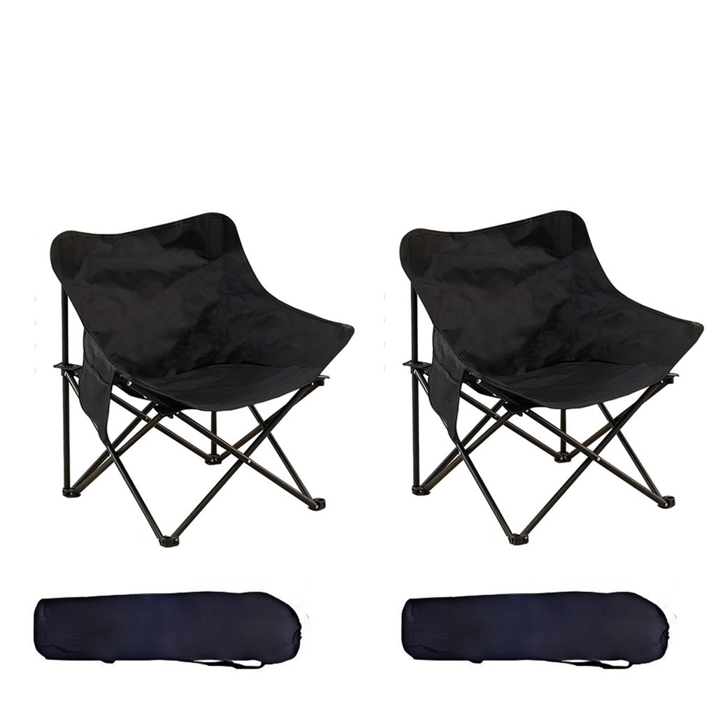 2 Piece Portable Camping Chairs, Lightweight Folding Camp Chairs with Carry Bag for Outdoor, Beach, Picnic, Tailgate(Black)
