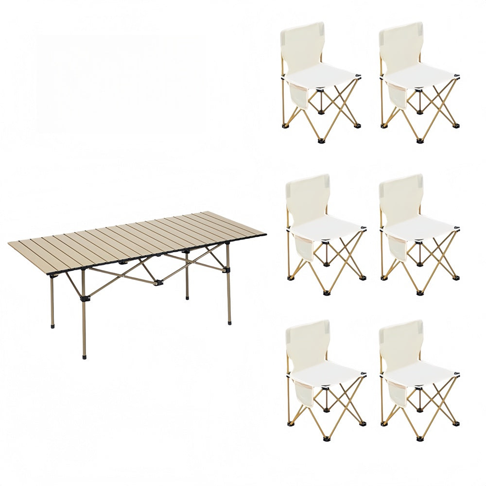 7 Piece Outdoor Folding Table and Chairs Set, Heavy Duty Aluminum Picnic Table with 6 Folding Chairs, Portable Camping Gear for Backyard, Beach, BBQ, Patio (with Carry Bag)