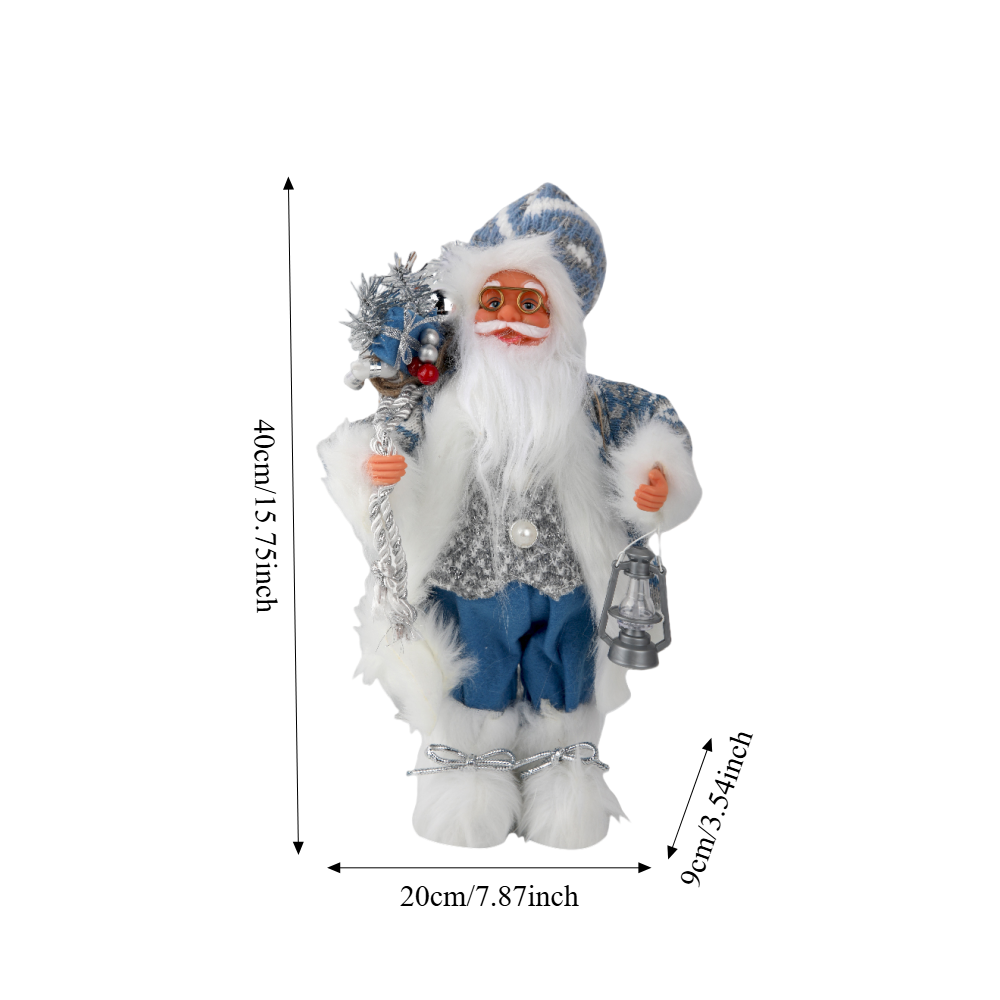 15.7in Blue Santa Claus Figurine with Lantern, Nordic Winter Christmas Decor for Mantel, Tabletop, and Home, Resin Standing Santa Statue, Christmas Gift