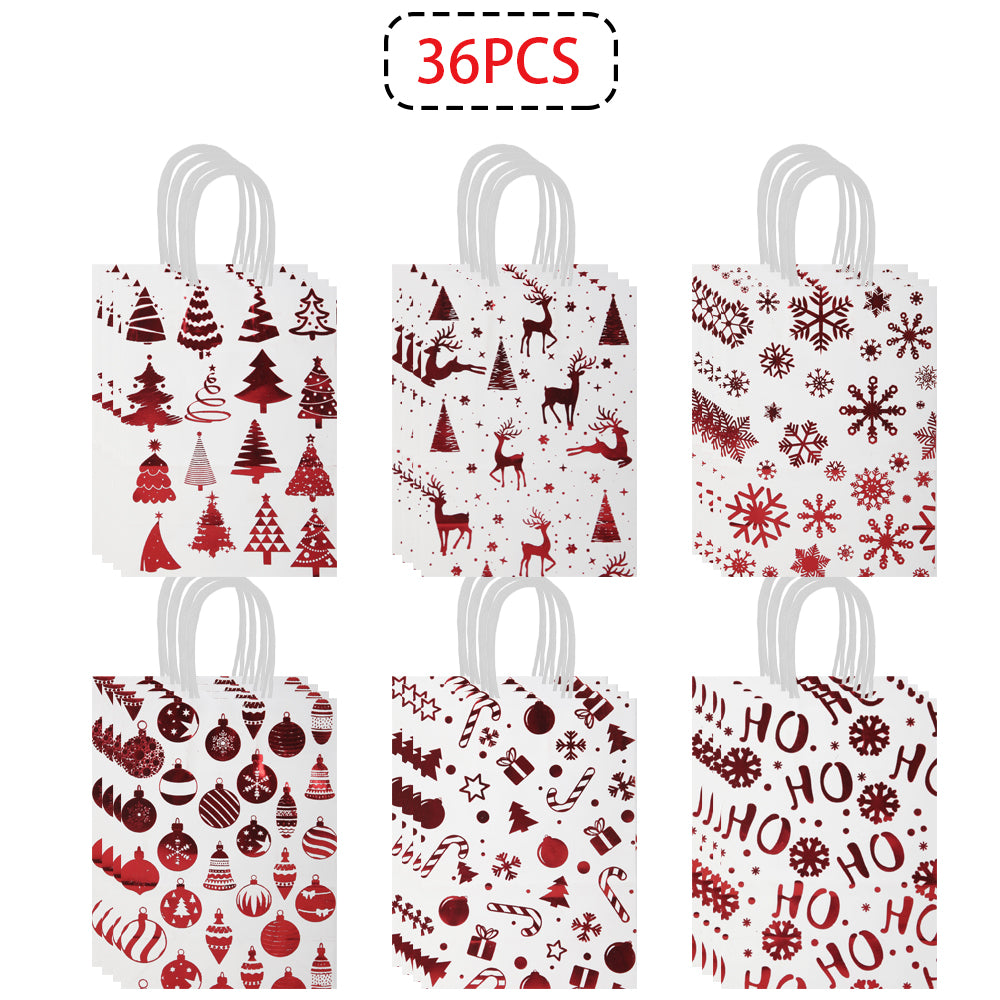 18/36pcs Assorted Christmas Gift Bags, Red and White Holiday Paper Bags for Kids Party Favor, Candy Cane Snowflake Reindeer Design