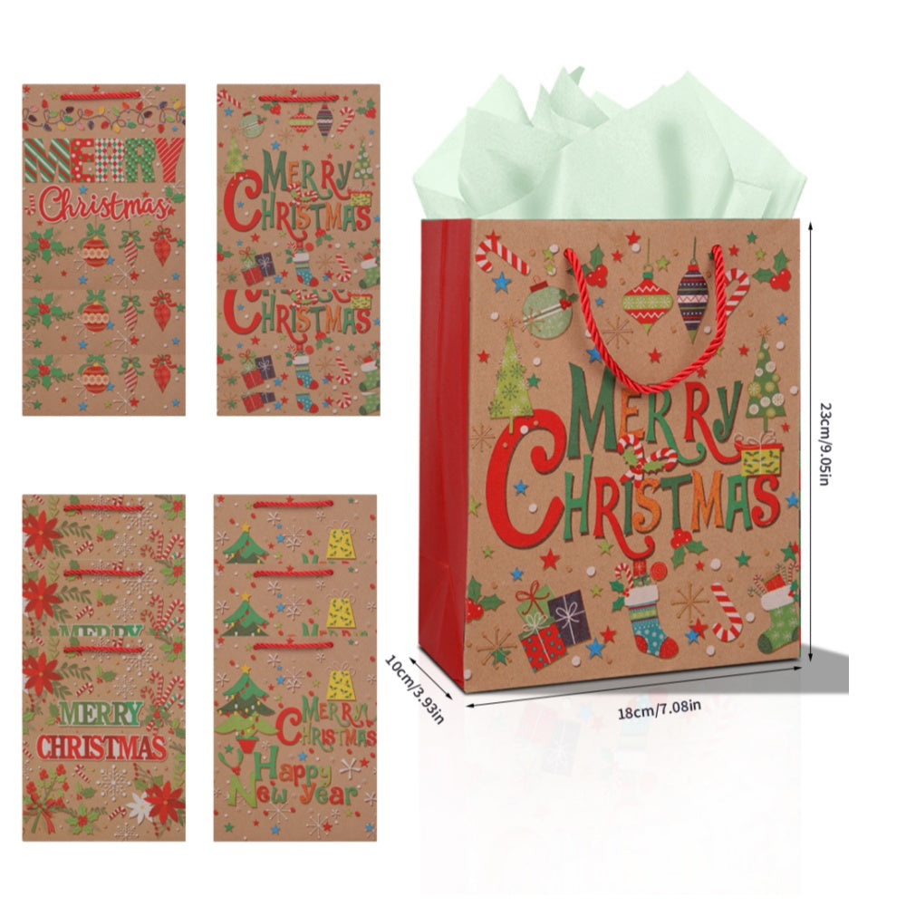 10/20pcs Christmas Gift Bags with Rope Handle, Assorted Merry Christmas Kraft Paper Bags for Holiday Party Favors, Treats & Cookie Packaging