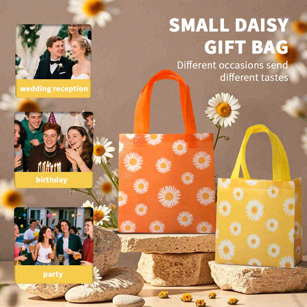 24/48pcs Daisy Gift Bags, Small Reusable Tote Bags for Birthday Party Favor, Wedding Goodie Bags