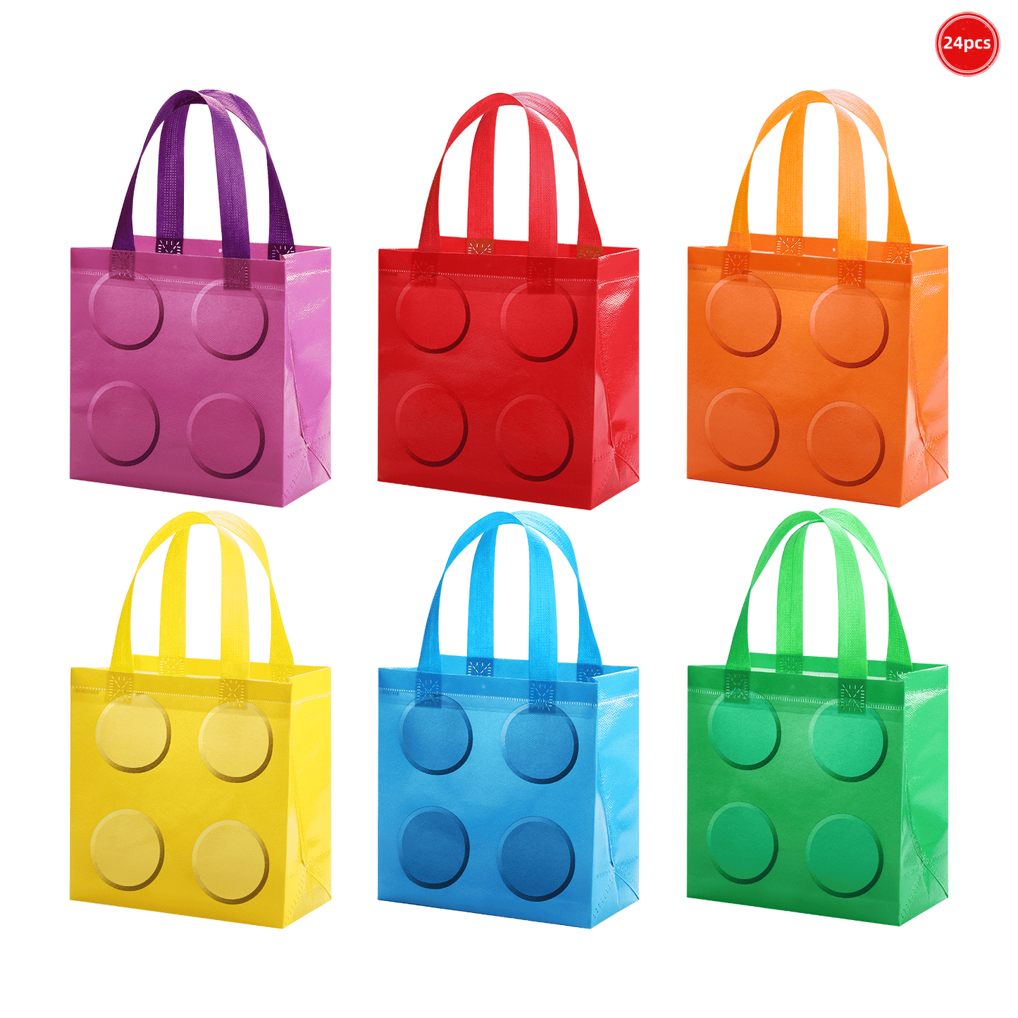 24/48pcs Rainbow-colored non-woven gift bags, round building block element tote bags, suitable for baby 100-day celebration souvenirs, birthday and wedding party gift packaging.