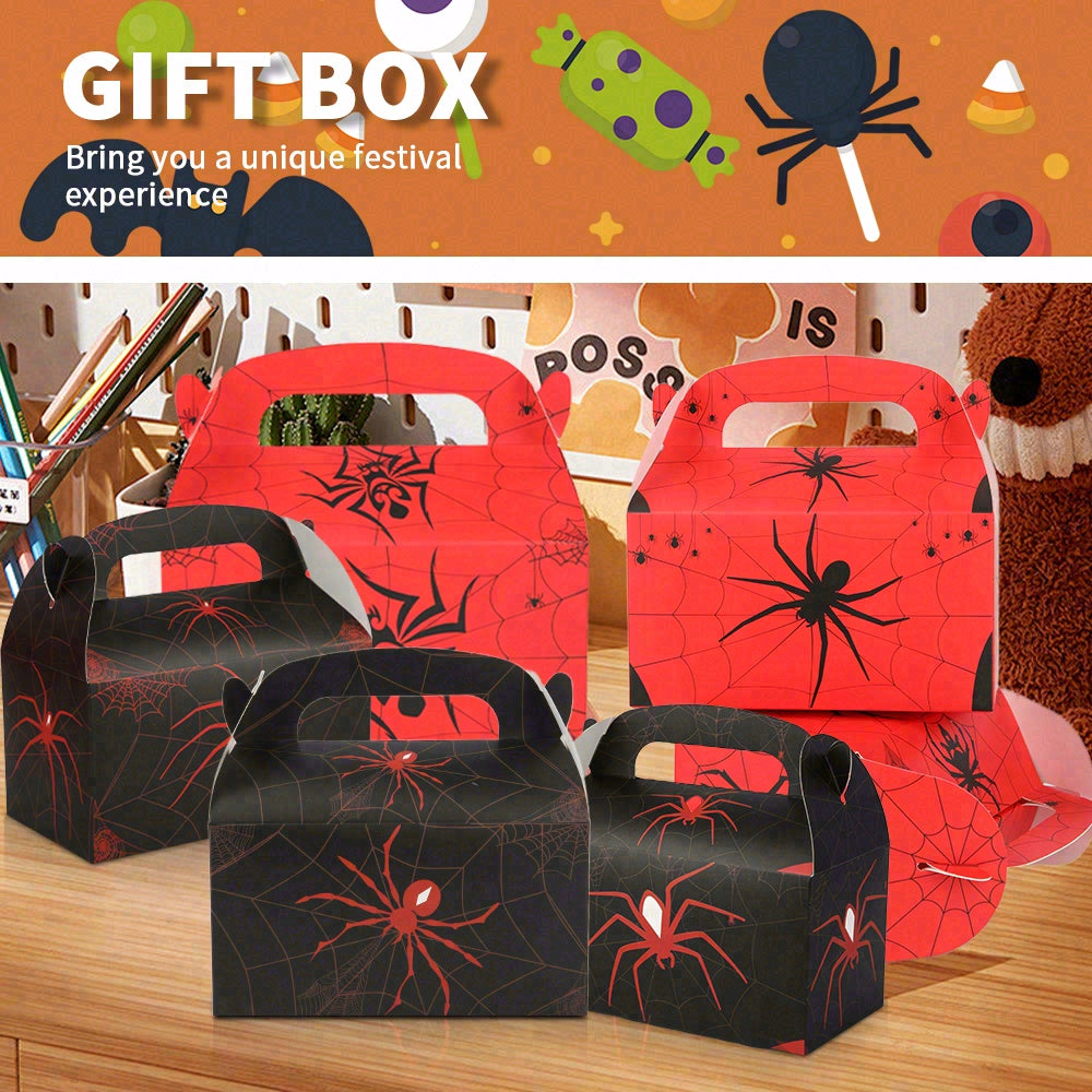 16/32pcs Halloween Spider Treat Boxes, Black Red Cobweb Party Favor Boxes with Handles for Kids Trick or Treat Candy Holder