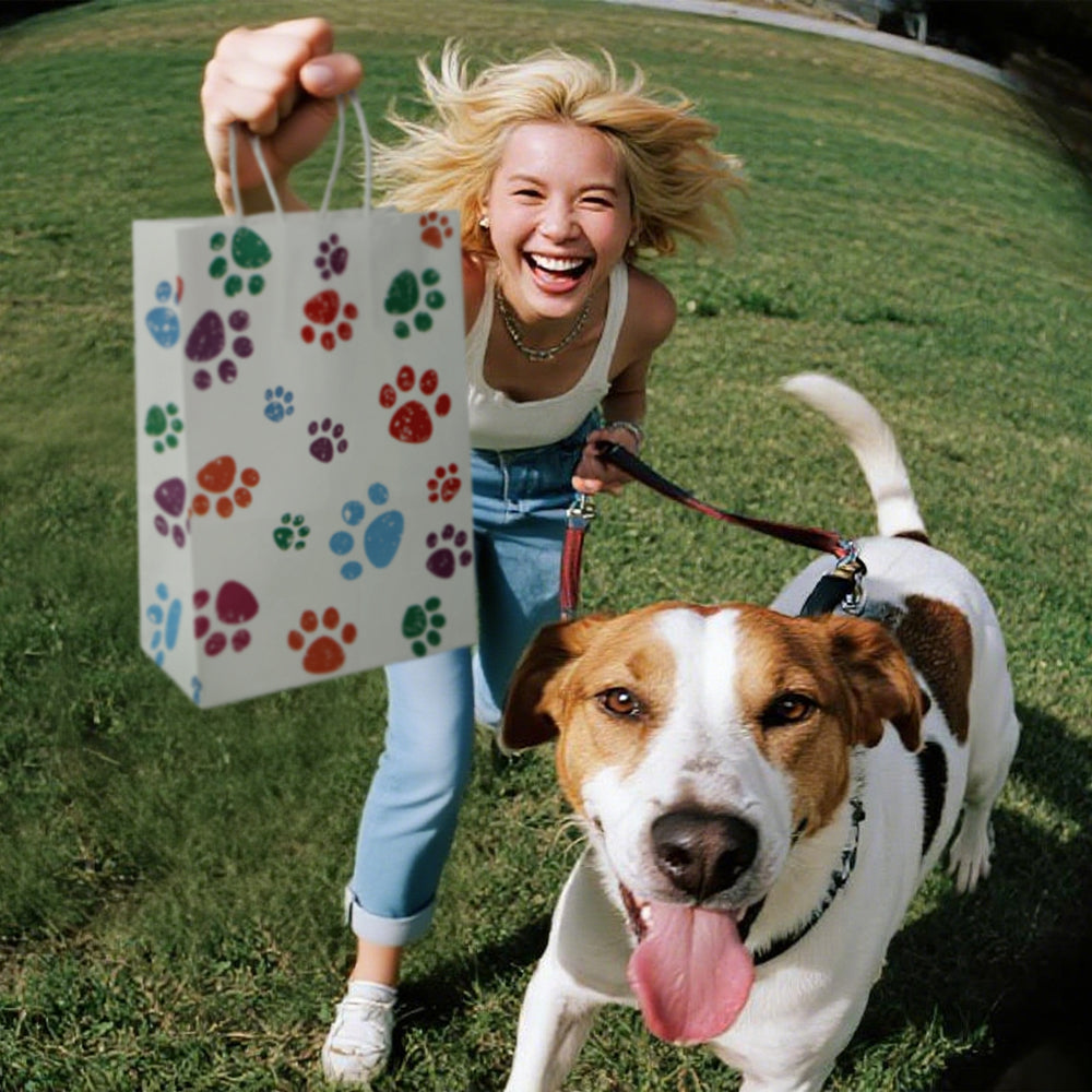 16/48pcs Paw Print Gift Bags for Dog & Cat Lovers, Pet Birthday Party Favor Bags, Animal Paw Print Paper Bags for Presents