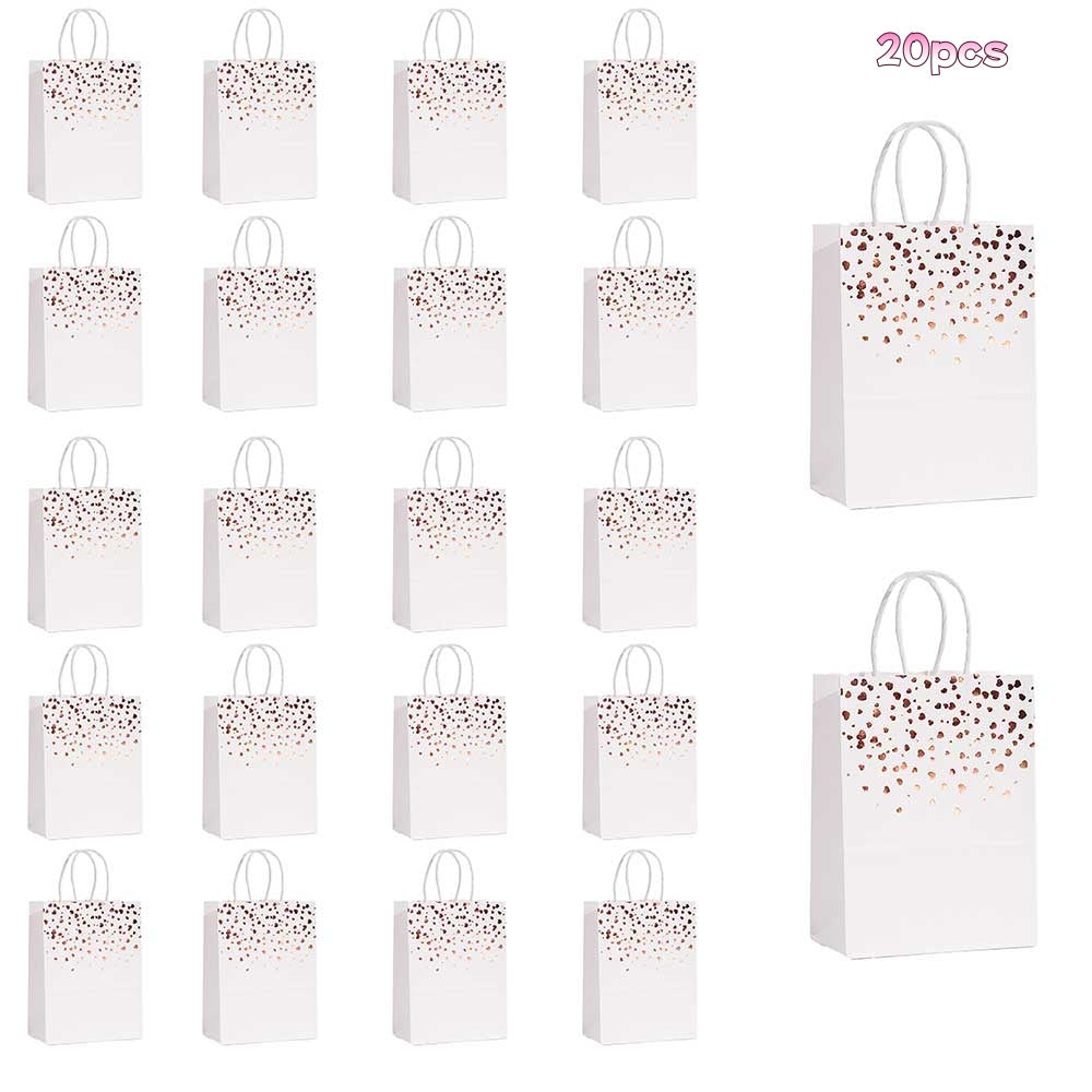 20/40pcs Valentine's Day Gift Bag, Rose Gold Heart Pattern Paper Bags for Wedding Favor, Party, Birthday, Small Gift Bags for Her