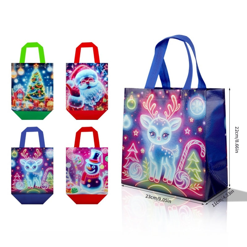 16/32pcs Christmas Gift Bags, Neon Glow Reusable Holiday Tote Bags with Handles for Kids Party Candy Treats