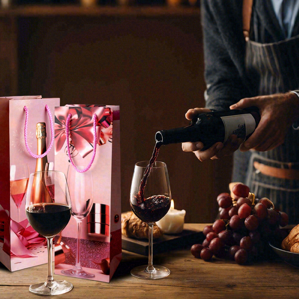 20pcs Pink Glitter Champagne Gift Bag with Handle for Birthday, Wedding, Christmas Wine Bottle Carrier