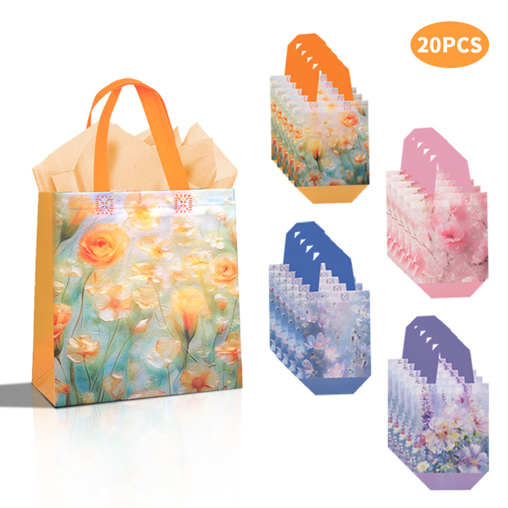 20/40pcs Floral Gift Bags with Handles, Watercolor Flower Bags for Birthday, Mother's Day, Wedding Party Favor Bags