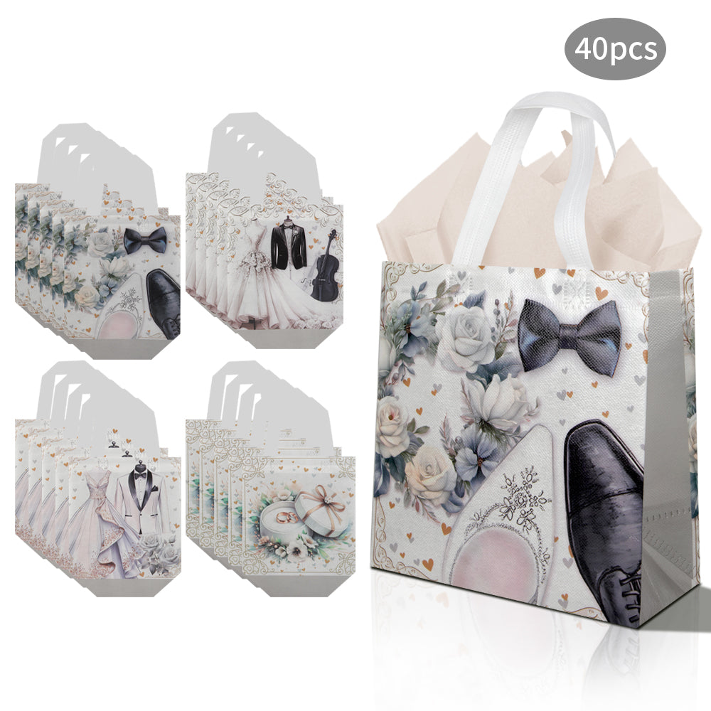 20/40pcs Elegant Wedding Gift Bags, Wedding Dress & Tuxedo Theme Favor Bags for Bridal Shower Party