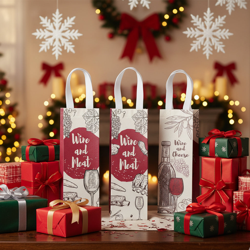 20pcs Wine and Cheese Gift Bag, Non Woven Single Bottle Wine Tote for Party, Thanksgiving, Christmas Wine Lover Gift