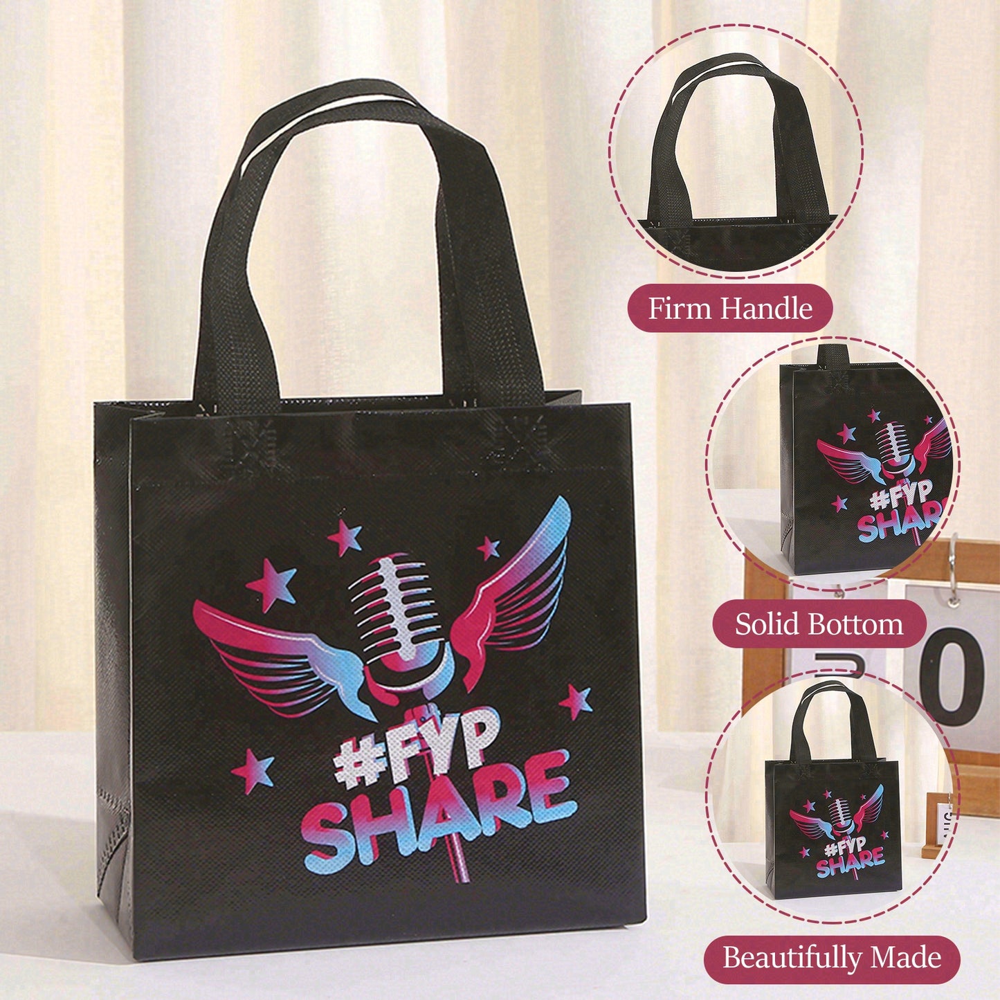 25pcs Festival Party Favor Bags, Rock Music Candy Totes, Non Woven Reusable Gift Bags, Halloween Trick or Treat