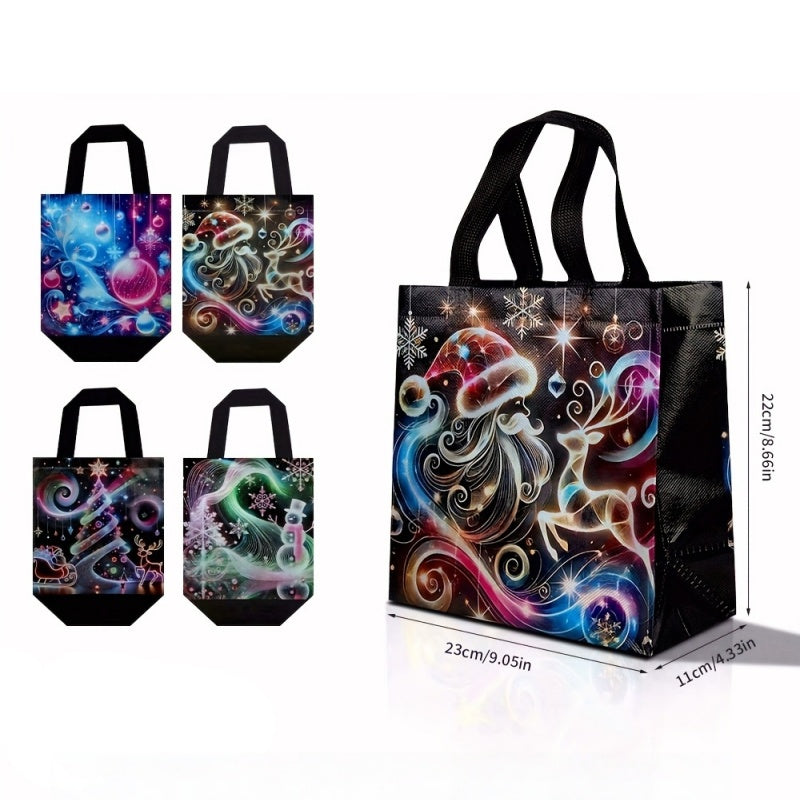 16/32pcs Reusable Non Woven Christmas Gift Bags with Santa, Reindeer and Snowman Design for Holiday Party Favors
