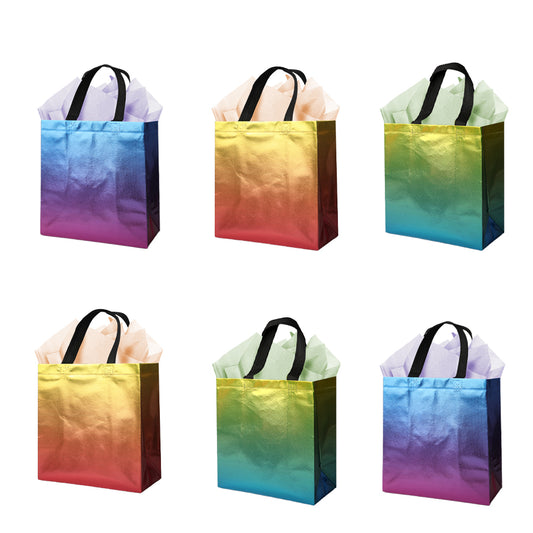 16/32pcs Holographic Gift Bags, Laser Rainbow Gradient Non-Woven Tote Bags with Handles for Birthday, Wedding, Christmas Party Favor Supplies