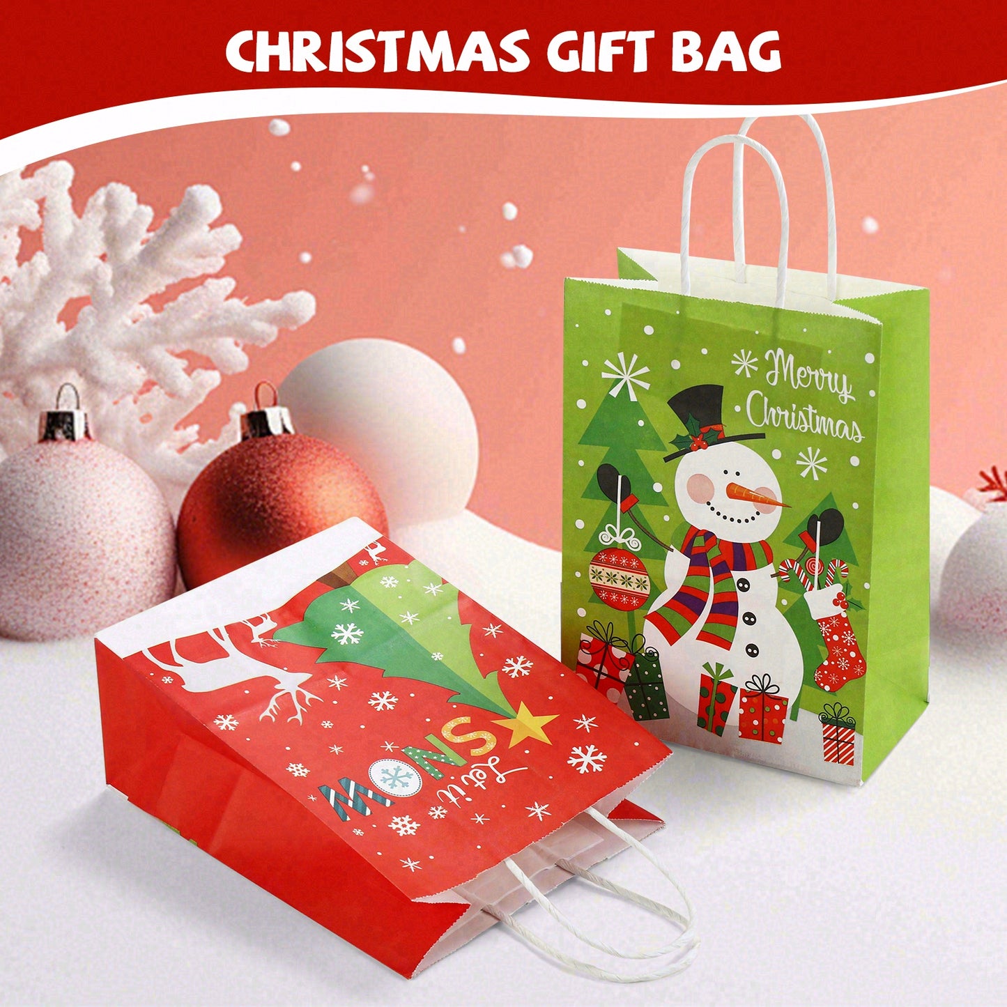 24/48pcs Assorted Christmas Gift Bags with Santa, Snowman & Reindeer Design, Red and Green Holiday Party Favor Bags for Kids, Christmas Candy Bags