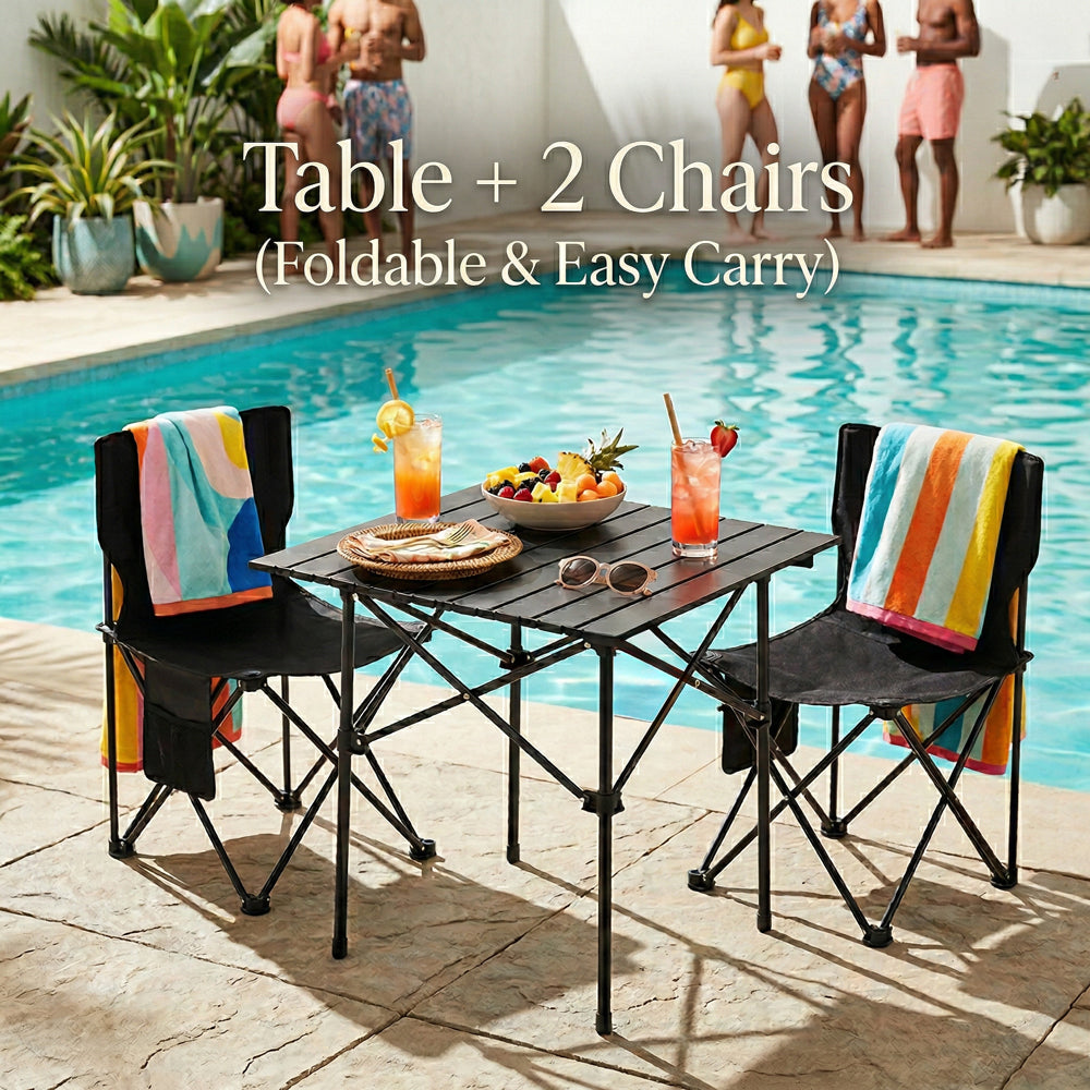 3 Piece Portable Folding Picnic Table with 2 Chairs,Camping Table and Chairs Set,for Backyard Beach Tailgate, Lightweight Outdoor Furniture