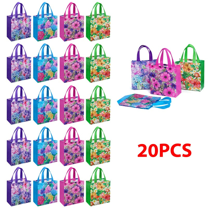 20/40 Pcs Gift Bags with Vibrant Floral Patterns, Perfect for Bridal Showers, Spring Picnics—Portable Non-woven Bags, Ideal Gifts for Mother’s Day, Birthday Parties, Weddings and More Occasions