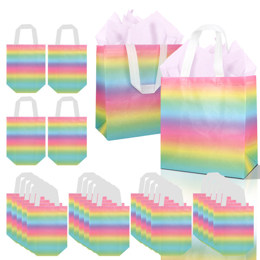 20/40pcs Rainbow Gift Bags, Non Woven Reusable Party Favor Bags with Handles for Birthday, Easter