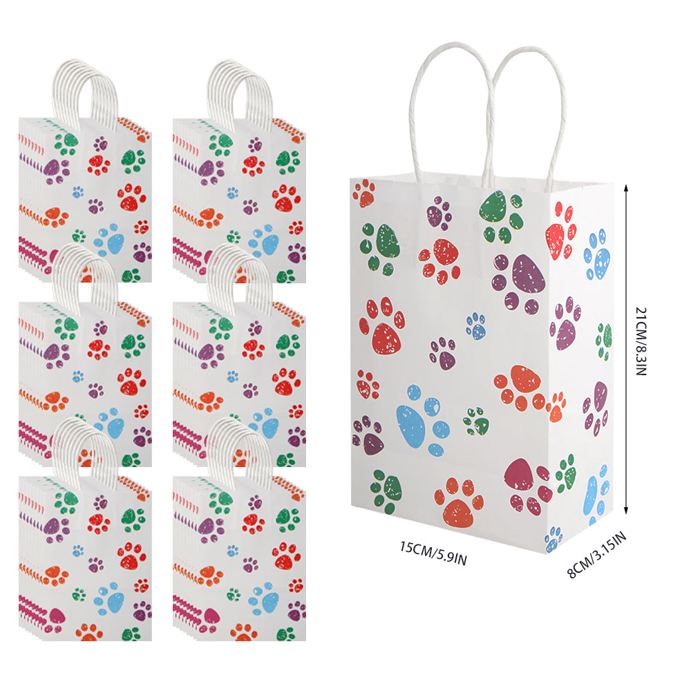 16/48pcs Paw Print Gift Bags for Dog & Cat Lovers, Pet Birthday Party Favor Bags, Animal Paw Print Paper Bags for Presents